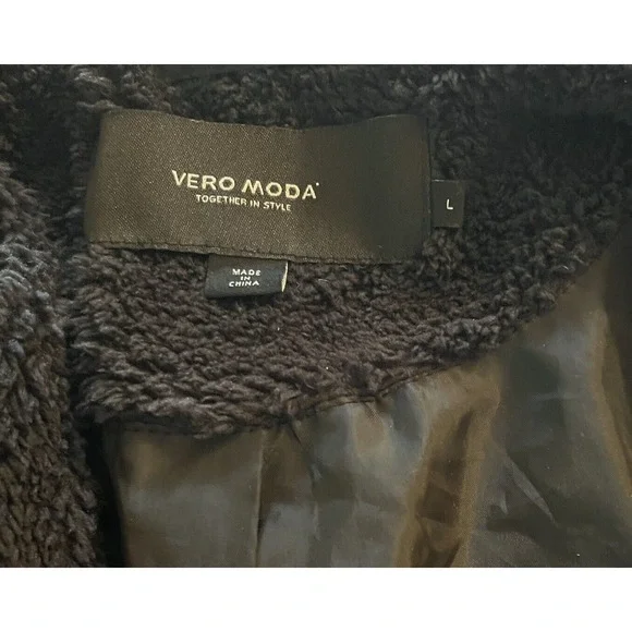 Vero Moda Sz Large Starlight Short Jacket Sequin Black Pockets Glam Bling Sherpa - Picture 11 of 16